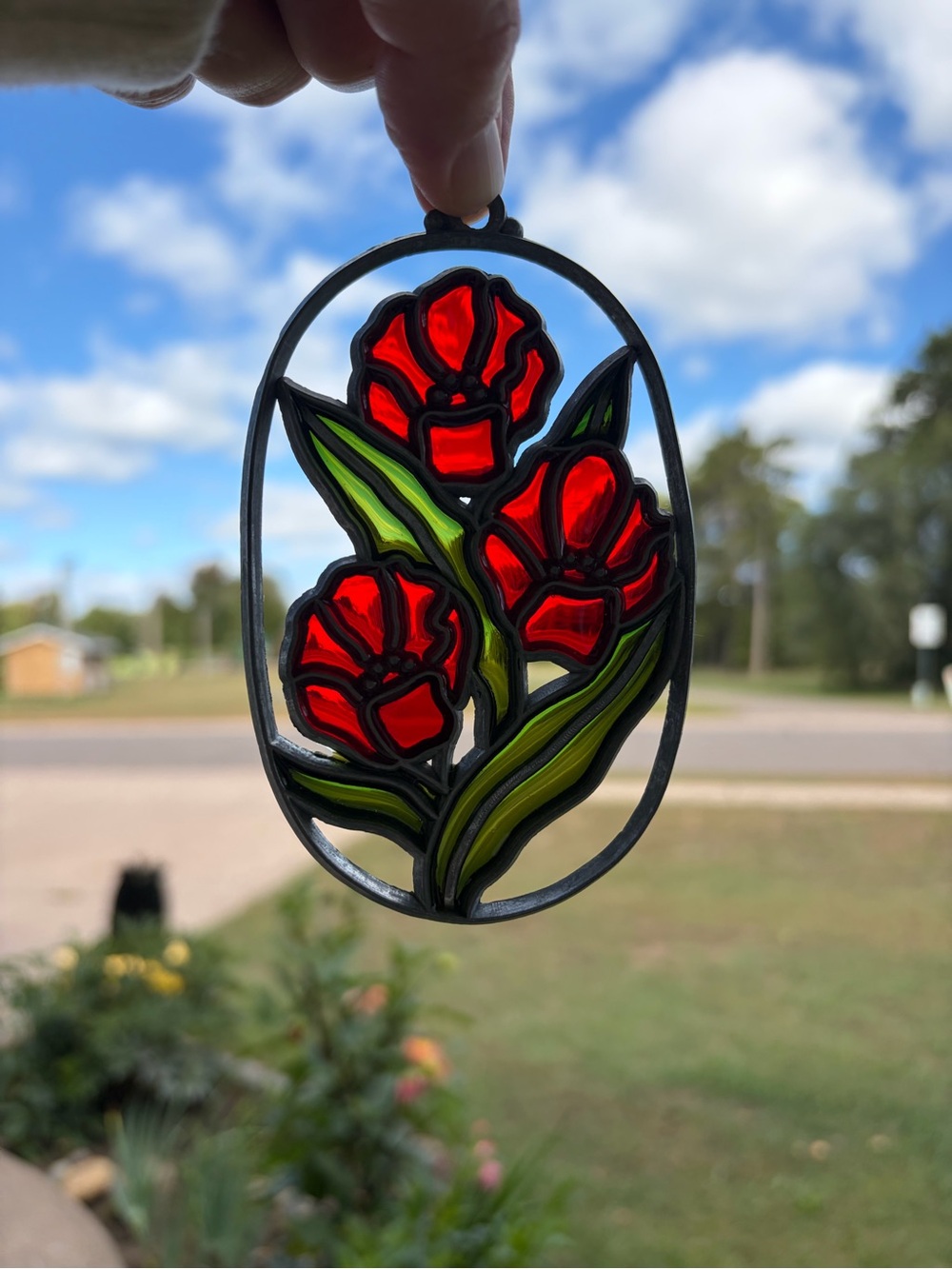Vintage Stained Glass Floral Suncatcher - 4”